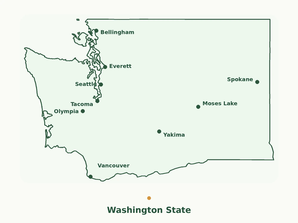 Accurate map of Washington State showing major cities